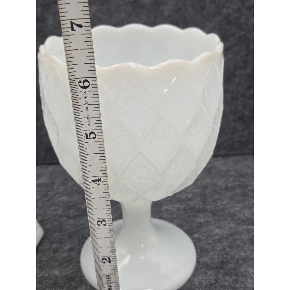 3 Piece Vtg E. O. Brody Co Vase Goblet Desert White Milk Glass Hoosier MCM